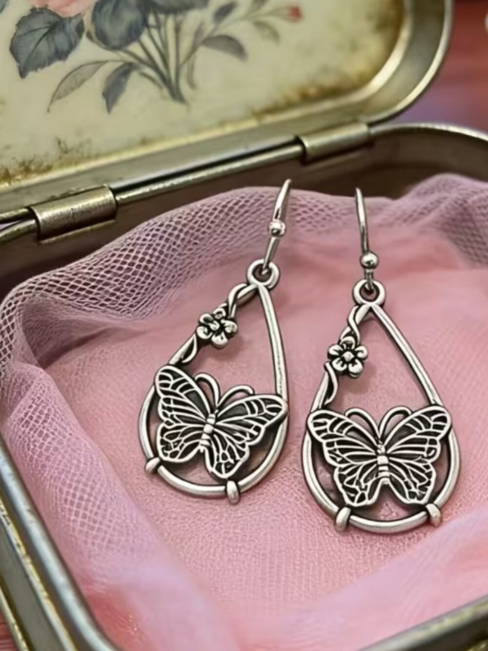 Bohemian Butterfly Earrings Water Hollow Drop Shape Matte Metallic Finish